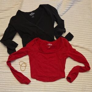 Hollister Black and Red Long Sleeve Duo